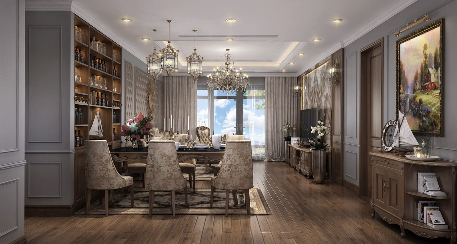 Thiết kế phòng khách theo phong cách tân cổ điển 